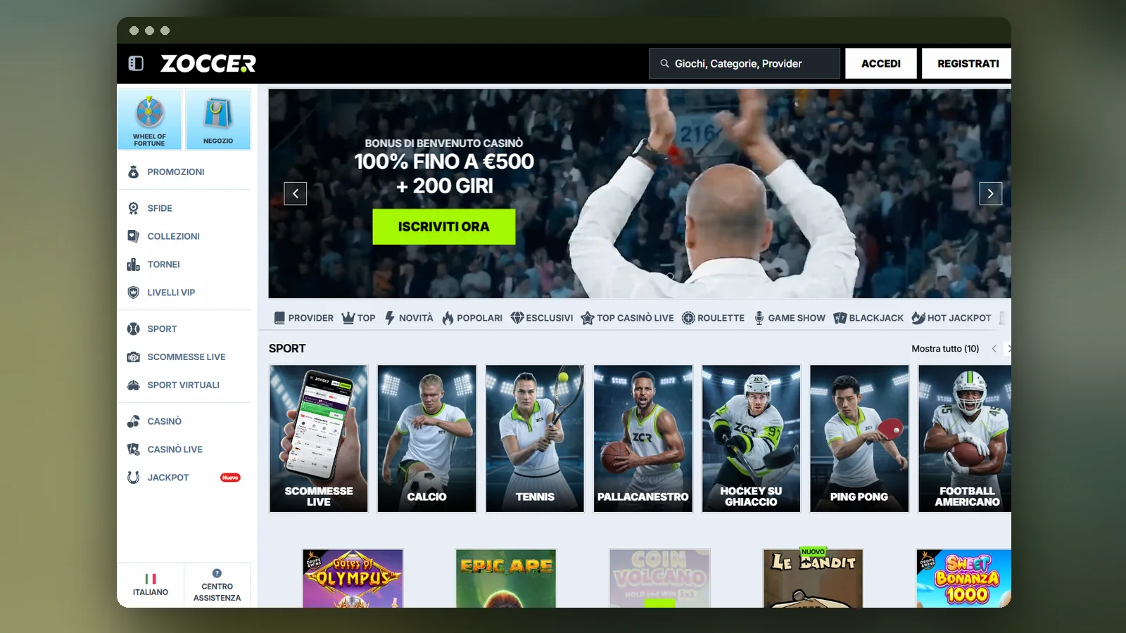 Zoccer registrazione